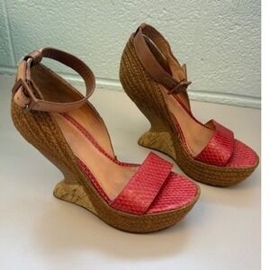 Leifsdottir Snakeskin Espadrille Wedge Sandals 38/7.5 Red Architectural Platform